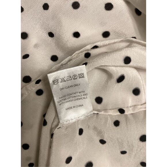 Saloni Silk Polka Dot Button Up Balloon Sleeve Blouse Black White - Picture 14 of 14